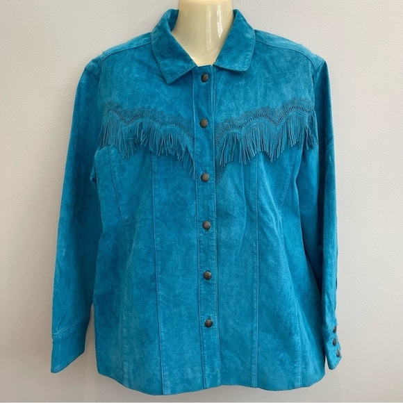 Chico's Jackets & Blazers - Chico's Leather Jacket Womens Medium Turquoise Western Cowgirl rodeo